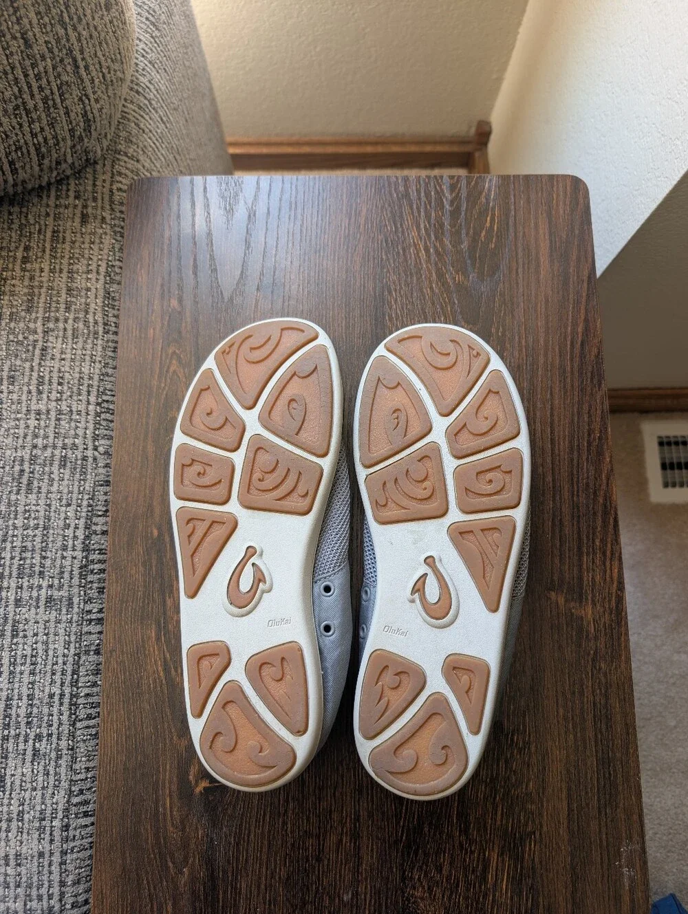 OluKai Nohea Moku Gray Light Blue Casual Slip On Loafer Mesh Shoes